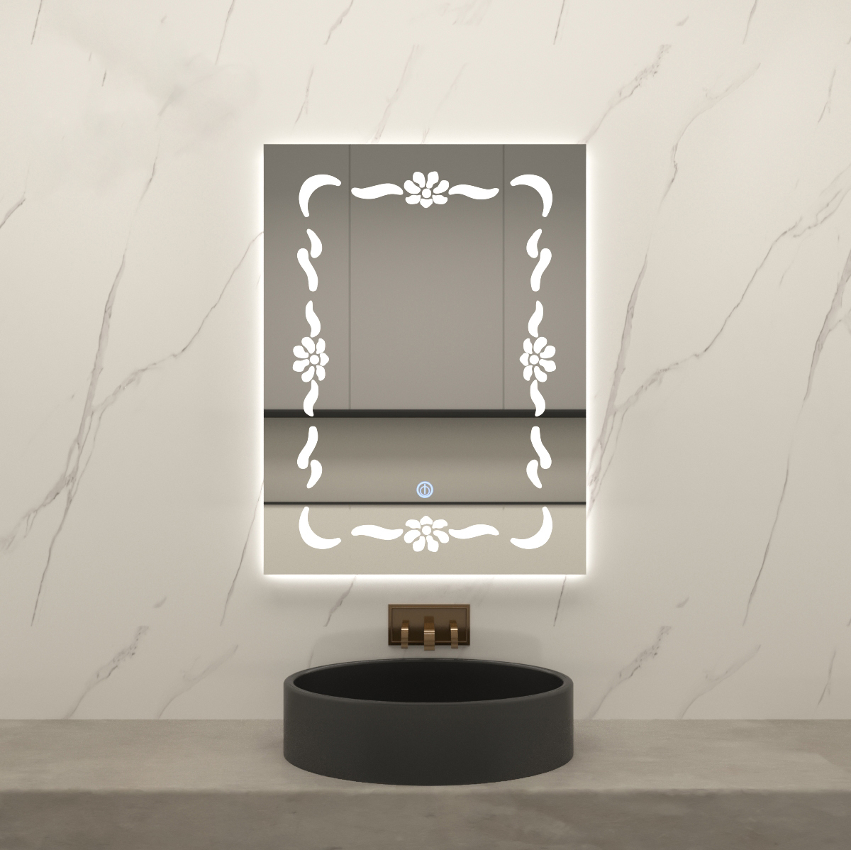 مرآة حمام مع ضوء LED مثبت على الحائط