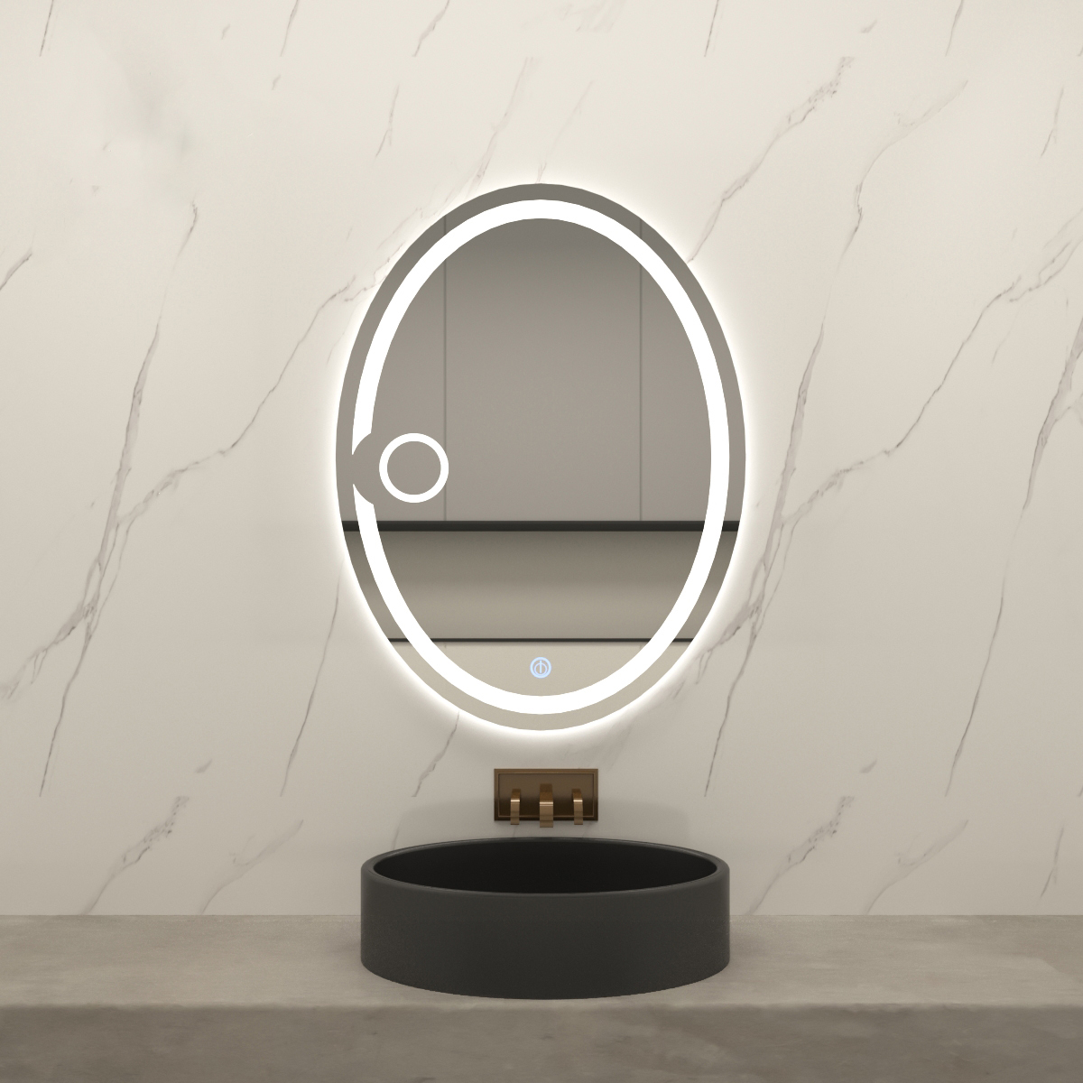 مرآة حمام مع ضوء LED مثبت على الحائط